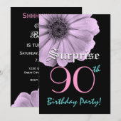 SURPRISE 90th Birthday Sjabloon Paarse Daisy Kaart (Voorkant / Achterkant)