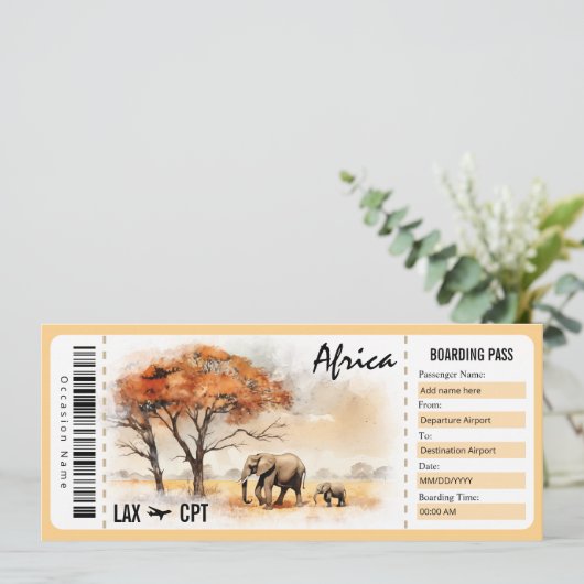 Surprise Africa Boarding Pass Cadeaubon Kaart (Staand voorkant)
