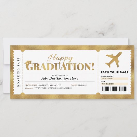 Surprise Afstudeer Boordpas Gouden Cadeaubiljet Kaart (Voorkant)