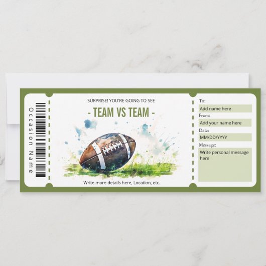 Surprise Amerikaans Football Ticket Sjabloon Kaart (Voorkant)