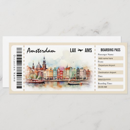 Surprise Amsterdam Boarding Pass Cadeaubon Kaart (Voorkant / Achterkant)