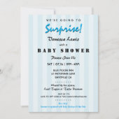 Surprise Baby shower Blue Stripes Invitation Kaart (Voorkant)