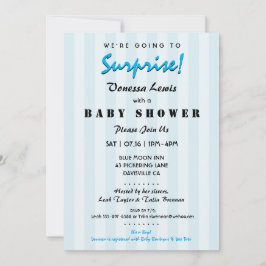 Surprise Baby shower Blue Stripes Invitation Kaart