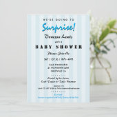 Surprise Baby shower Blue Stripes Invitation Kaart (Staand voorkant)