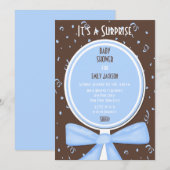 Surprise Baby shower Invitation Blue Kaart (Voorkant / Achterkant)