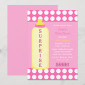 Surprise Baby shower Invitation Roze Baby Fles Kaart (Voorkant / Achterkant)