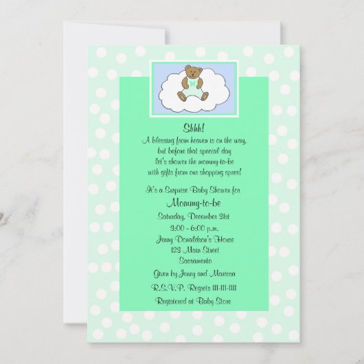 Surprise Baby shower Invitation - Teddy op groen Kaart (Voorkant)