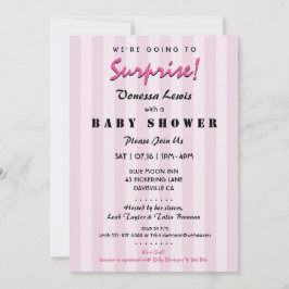 Surprise Baby shower Pink Stripes Invitation Kaart