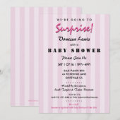 Surprise Baby shower Pink Stripes Invitation Kaart (Voorkant / Achterkant)