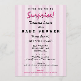 Surprise Baby shower Pink Stripes Invitation Kaart