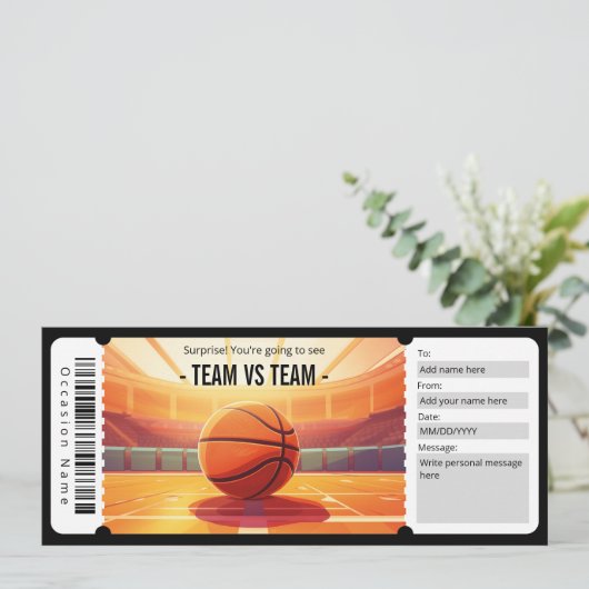 Surprise Basketbal Game Ticket Cadeaubon Kaart (Staand voorkant)