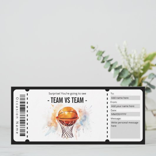 Surprise Basketbal Game Ticket Cadeaubon Kaart (Staand voorkant)