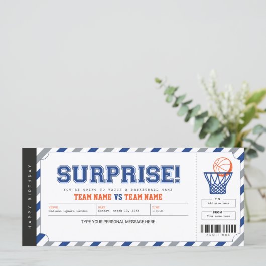 Surprise Basketball Game Stadium Gift Ticket (Staand voorkant)