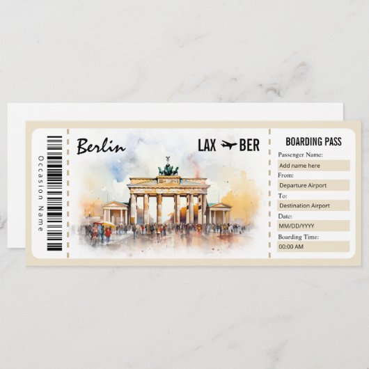 Surprise Berlin Boarding Pass Cadeaubon INV Kaart (Voorkant / Achterkant)