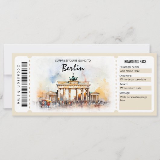 Surprise Berlin Plane Boarding Pass Ticket Kaart (Voorkant)