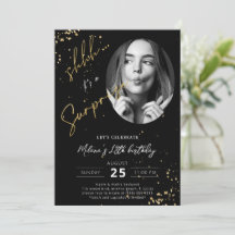 Surprise Birthday Black Gold Photo Invitation Kaar