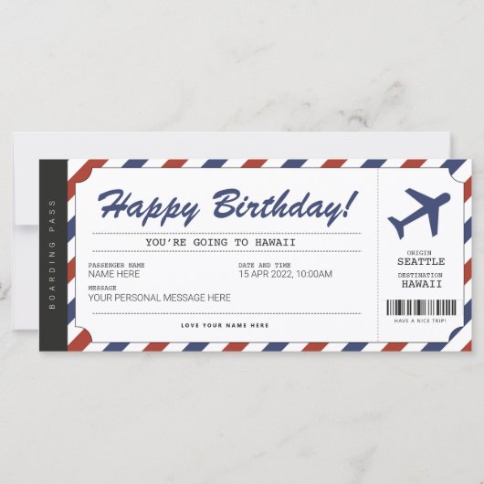 Surprise Birthday boarding Pass Plane Cadeet Ticke (Voorkant)