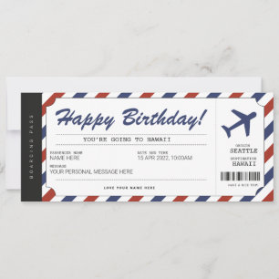 Surprise Birthday boarding Pass Plane Cadeet Ticke Kaart