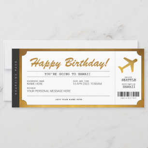 Surprise Birthday boarding Pass Plane Gold Ticket