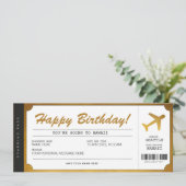 Surprise Birthday boarding Pass Plane Gold Ticket Kaart (Staand voorkant)
