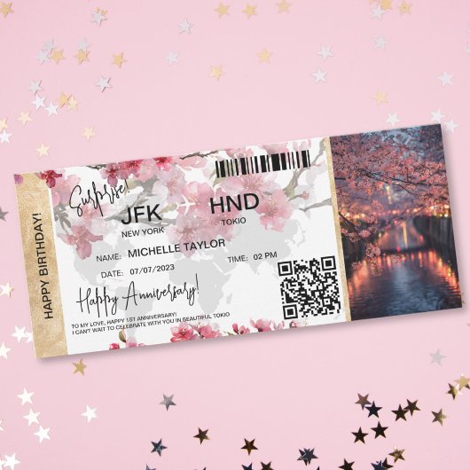 Surprise Birthday Boarding Pass Tokio Sakura  Kaart