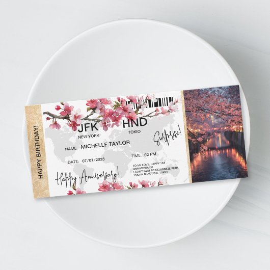 Surprise Birthday Boarding Pass Tokio Trip Ticket Kaart