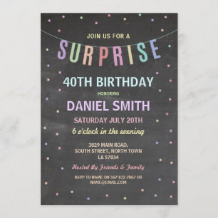Surprise Birthday Chalk Polka Dot Party Kaart