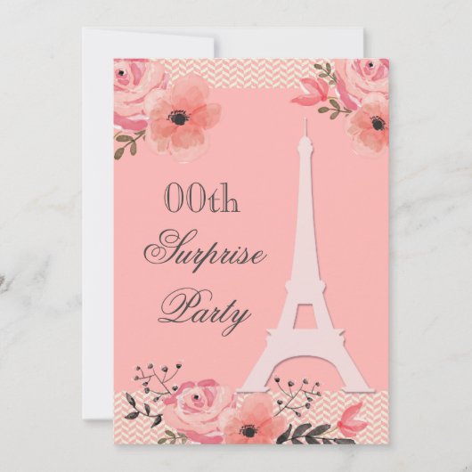 Surprise Birthday Chic Floral Paris Eiffel Tower Kaart (Voorkant)