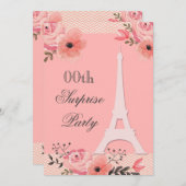 Surprise Birthday Chic Floral Paris Eiffel Tower Kaart (Voorkant / Achterkant)