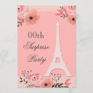 Surprise Birthday Chic Floral Paris Eiffel Tower Kaart