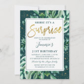 Surprise Birthday Chic Greenery Gold Glitter Kaart (Voorkant)