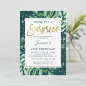Surprise Birthday Chic Greenery Gold Glitter Kaart (Staand voorkant)
