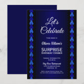 Surprise Birthday Dinner Black en Blue Party Kaart (Voorkant / Achterkant)