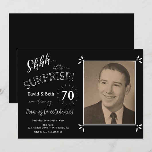 Surprise Birthday Dual Party-uitnodiging Kaart (Voorkant / Achterkant)