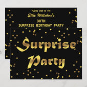 Surprise Birthday Faux Gold Foil Confetti Black Kaart (Voorkant / Achterkant)