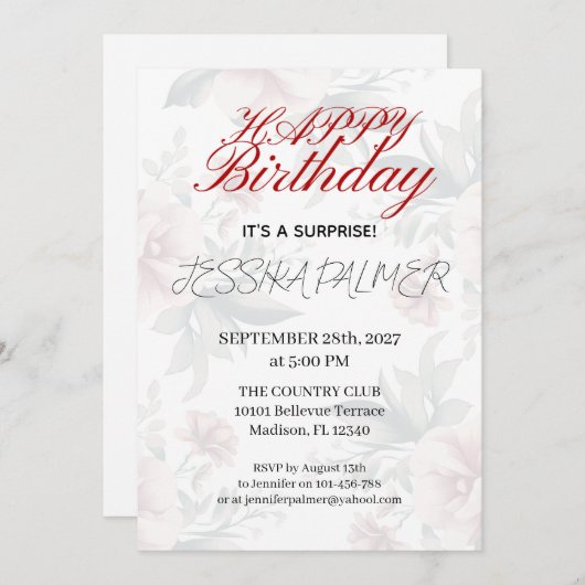 Surprise Birthday Invitation Kaart (Voorkant / Achterkant)