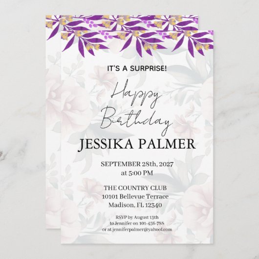 Surprise Birthday Invitation Kaart (Voorkant / Achterkant)