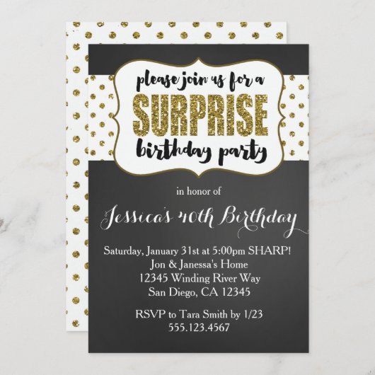 Surprise Birthday Invitation Kaart (Voorkant / Achterkant)