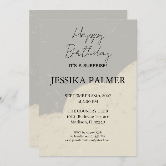 Surprise Birthday Invitation Kaart (Voorkant / Achterkant)