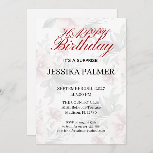 Surprise Birthday Invitation Kaart (Voorkant / Achterkant)