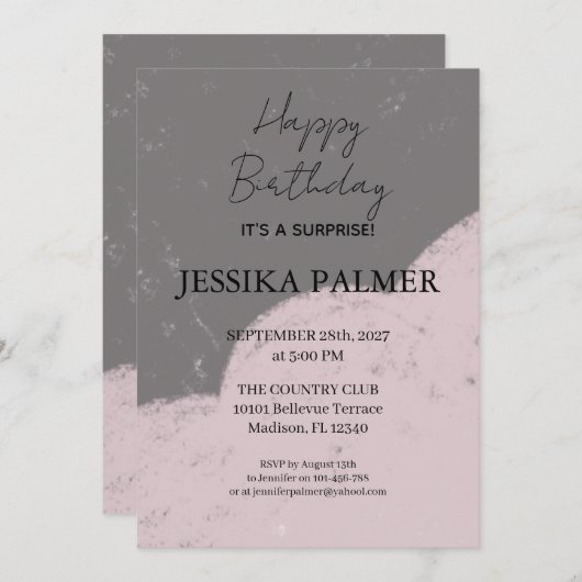 Surprise Birthday Invitation Kaart (Voorkant / Achterkant)