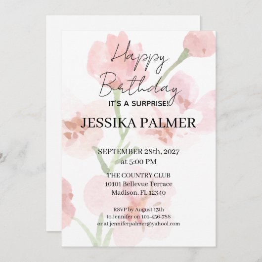 Surprise Birthday Invitation Kaart (Voorkant / Achterkant)