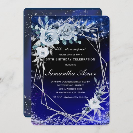 Surprise Birthday Invitation Sjabloon Kaart (Voorkant / Achterkant)