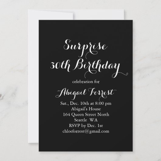 Surprise Birthday Invitation - zwart Kaart (Voorkant)