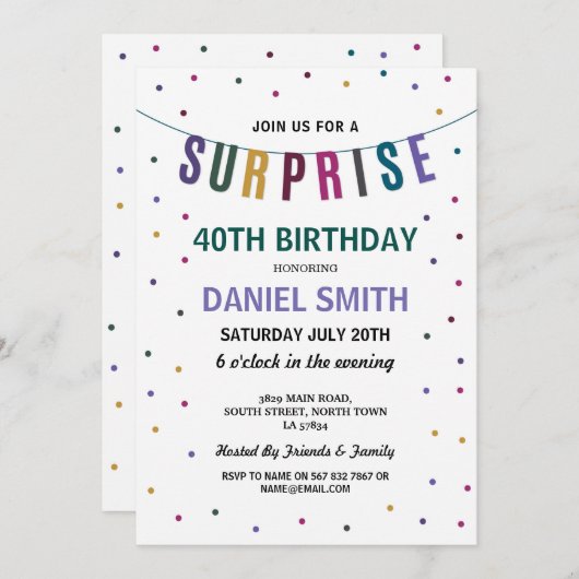 Surprise Birthday Mannen Polka Dot Party Kaart (Voorkant / Achterkant)