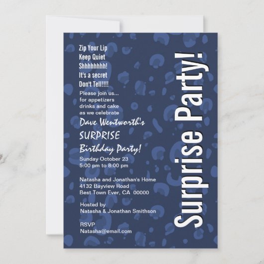 SURPRISE Birthday Modern Navy Blue White Confetti Kaart (Voorkant)