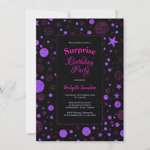 Surprise Birthday Paars and Black Party Kaart