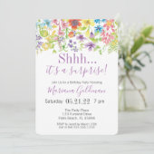 Surprise Birthday Paarse Wildbloemen Party Kaart (Staand voorkant)