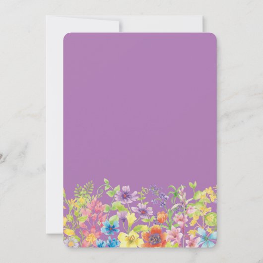 Surprise Birthday Paarse Wildbloemen Party Kaart (Achterkant)