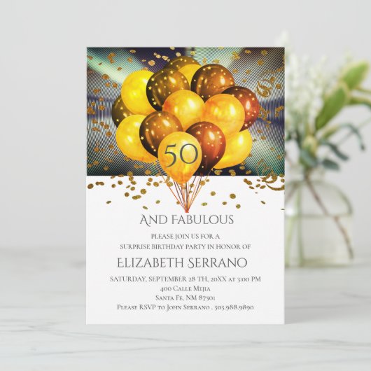 Surprise Birthday Party Balloons Glitter | Elke le Kaart (Staand voorkant)